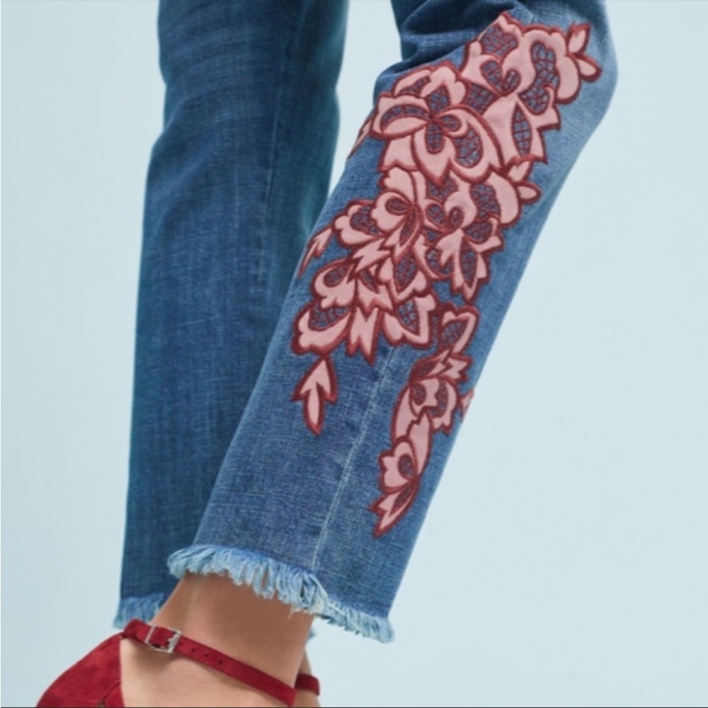 Pilcro Slim Boyfriend Jean with Embroidered Floral Design - Picture 2 of 12